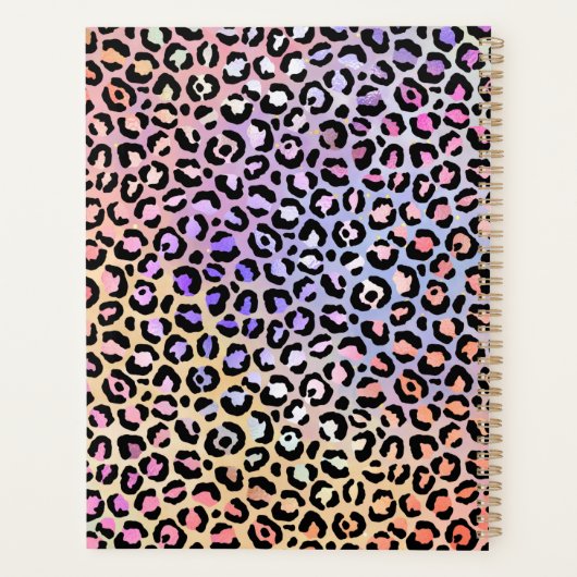 Girl Gold Monogram Iridescent Rainbow Leopard Planer (Rückseite)