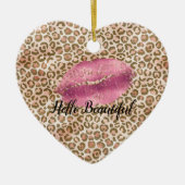 Girl Gold Peach Leopard Print Pink Lips Kiss Keramik Ornament (Vorne)