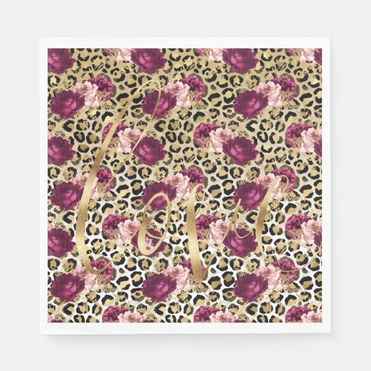 Girl Gold Pink Blütenleopard Print Liebe Serviette (Vorderseite)
