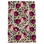 Girl Gold Pink Blütenleopard Print Mittlere Geschenktüte (Vorderseite)