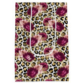 Girl Gold Pink Blütenleopard Print Mittlere Geschenktüte (Rückseite)