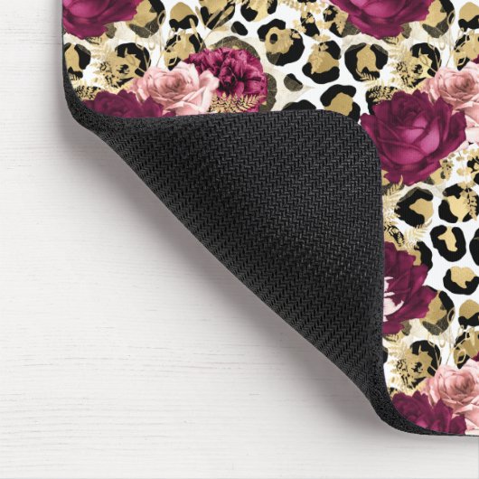 Girl Gold Pink Blütenleopard Print Mousepad (Ecke)