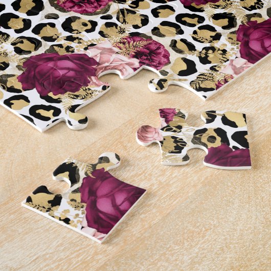 Girl Gold Pink Blütenleopard Print Puzzle (Seite)
