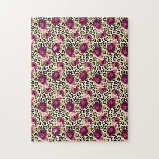 Girl Gold Pink Blütenleopard Print Puzzle (Vertikal)
