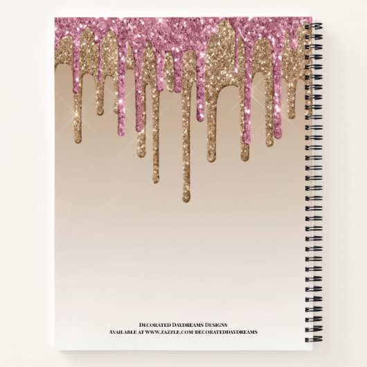 Girl Gold Pink Glitzer Monogram Name Notebook Notizblock (Rückseite)