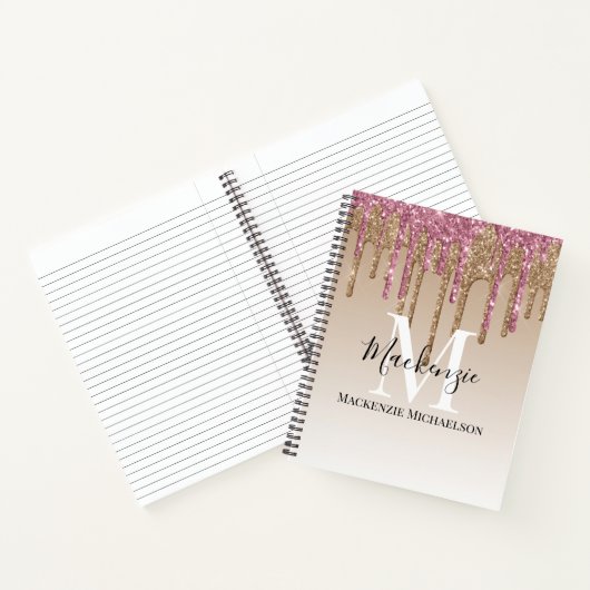 Girl Gold Pink Glitzer Monogram Name Notebook Notizblock (Innenseite)
