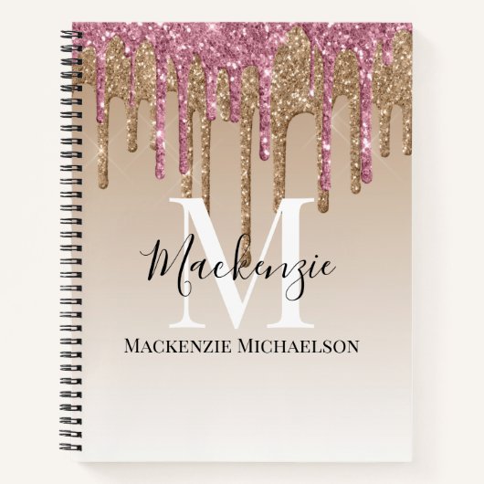 Girl Gold Pink Glitzer Monogram Name Notebook Notizblock (Vorderseite)