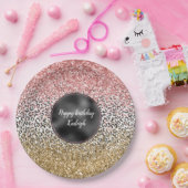 Girl Gold Pink Schwarz-weiß Leopard Print Glitzer Pappteller (Party)