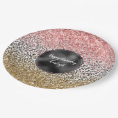 Girl Gold Pink Schwarz-weiß Leopard Print Glitzer Pappteller (Schrägansicht)
