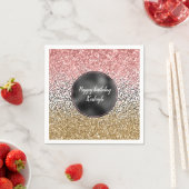 Girl Gold Pink Schwarz-weiß Leopard Print Glitzer Serviette (Beispiel)