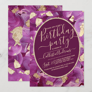 Girl Gold Plum Lilac Akrylen Brushstroke Geburtsta Einladung