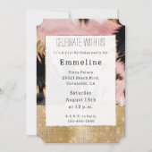 Girl Gold Sparkle Pink Black Cowhide Einladung (Vorderseite)