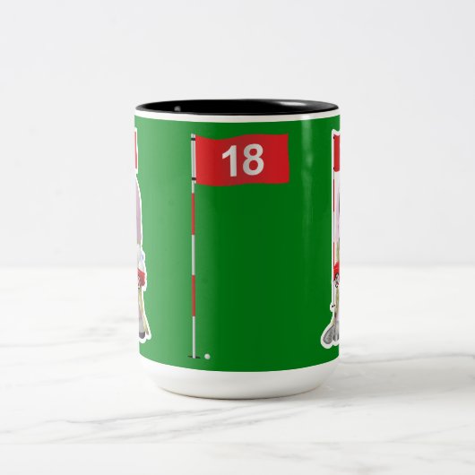 Girl Golfer Gnome mit Little Red Truck Zweifarbige Tasse (Mittel)