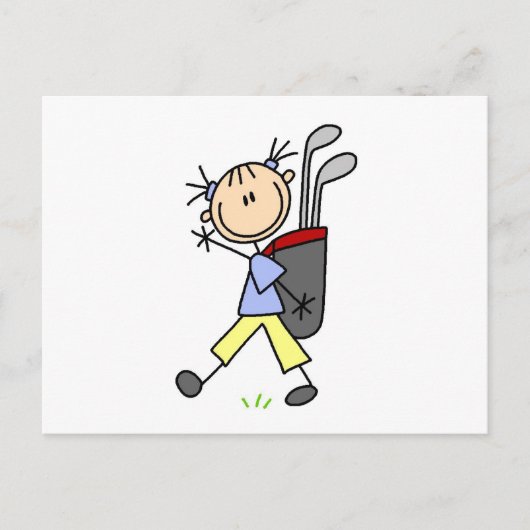 Girl Golfer mit Tasche und Clubs Postkarte (Vorderseite)