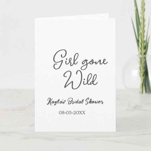 Girl gone wild bridal shower name date simple mini karte (Vorderseite)