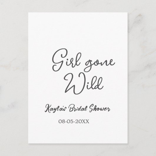 Girl gone wild bridal shower name date simple mini postkarte (Vorderseite)
