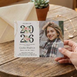 Girl Graduate Foto Blush Pink Floral Abschluss Einladung