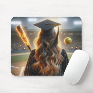 Girl Graduate mit Softball und Fey Bat Mousepad
