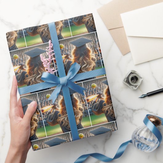 Girl Graduate Swinging a Flaming Bat Geschenkpapier (Schenken)