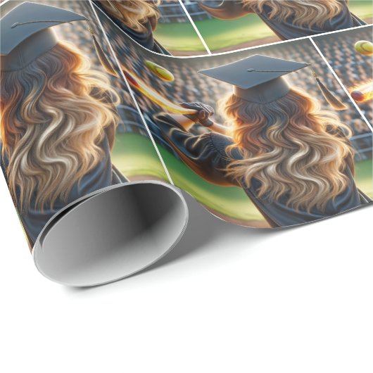 Girl Graduate Swinging a Flaming Bat Geschenkpapier (Rolleneckpunkt)