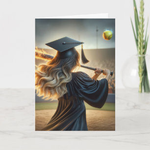 Girl Graduate Swinging a Flaming Bat Karte