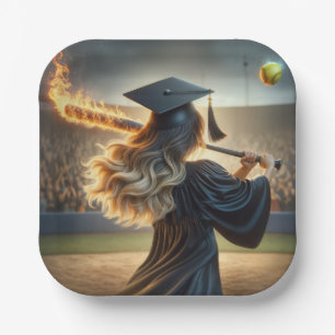 Girl Graduate Swinging a Flaming Bat Pappteller