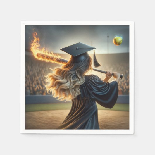 Girl Graduate Swinging a Flaming Bat Serviette (Vorderseite)