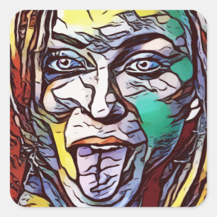 Girl Graffiti Paint Art Face Eye farbig Quadratischer Aufkleber