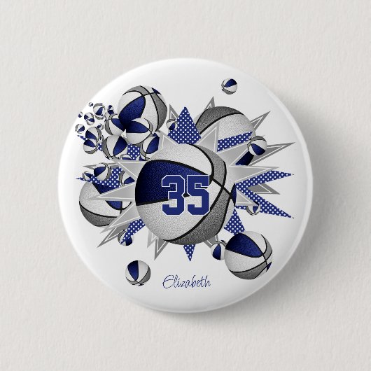 Girl-Graue Basketball-Stars Button (Vorderseite)