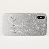 Girl-Graue Silver-Glitzer-Monogramm-Name Case-Mate iPhone Hülle (Rückseite (Horizontal))