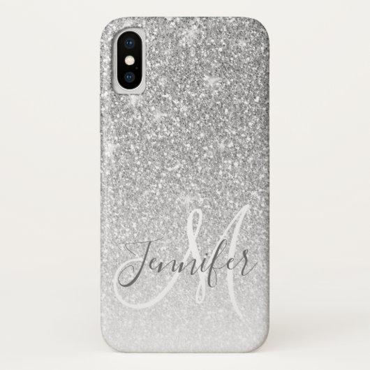Girl-Graue Silver-Glitzer-Monogramm-Name Case-Mate iPhone Hülle (Rückseite)