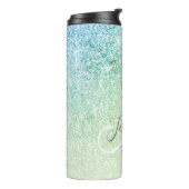 Girl Green Blue Glitzer Blush Monogram Name Thermosbecher (Nach links gedreht)