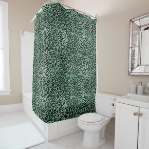 Girl Green Glam Leopard Print Duschvorhang