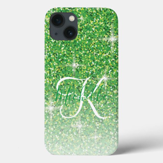 Girl Green Glitzer Glitzern Monogram Script Name Case-Mate iPhone Hülle (Rückseite)
