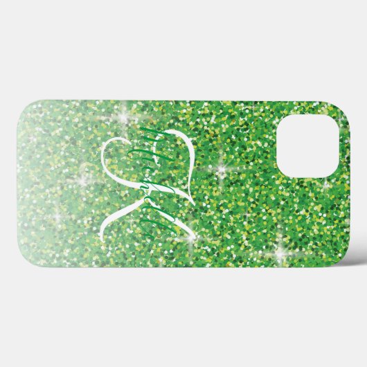 Girl Green Glitzer Glitzern Monogram Script Name Case-Mate iPhone Hülle (Rückseite (Horizontal))