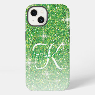 Girl Green Glitzer Glitzern Monogram Script Name iPhone 13 Hülle