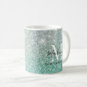 Girl Green Silver Ombre Glitzer Monogram Name Kaffeetasse (VorderseiteRechts)