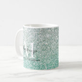 Girl Green Silver Ombre Glitzer Monogram Name Kaffeetasse (Vorderseite Links)