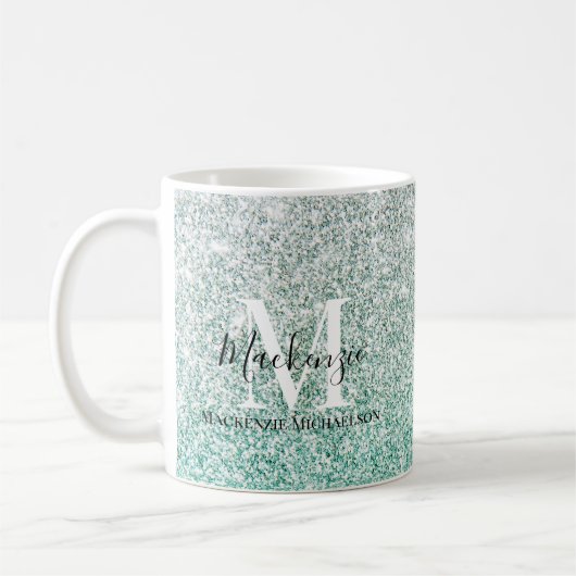 Girl Green Silver Ombre Glitzer Monogram Name Kaffeetasse (Links)