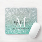Girl Green Silver Ombre Glitzer Monogram Name Mousepad (Mit Mouse)