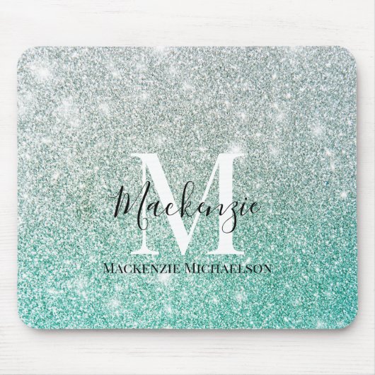 Girl Green Silver Ombre Glitzer Monogram Name Mousepad (Vorne)