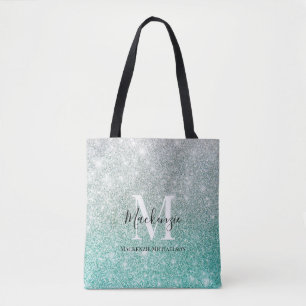 Girl Green Silver Ombre Glitzer Monogram Name Tasche