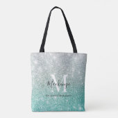 Girl Green Silver Ombre Glitzer Monogram Name Tasche (Rückseite)