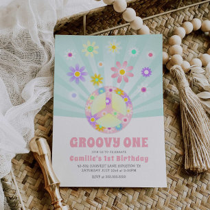 Girl Groovy One Retro Einladung zum Geburtstag
