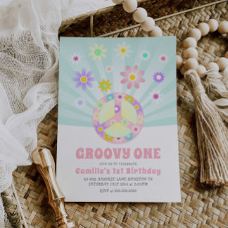 Girl Groovy One Retro Einladung zum Geburtstag