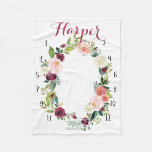 Girl Growth Tracker - Boho Wasserfarbe mit Rose Fleecedecke