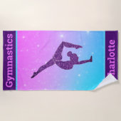 Girl Gymnastics Handstand Lila Aqua Personalisiert Strandtuch (Vorderseite)