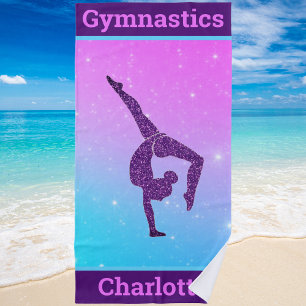 Girl Gymnastics Handstand Purple Aqua Personalized Strandtuch
