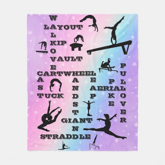 Girl Gymnastics Skills Pastel Stars Crosswords Fleecedecke (Vorderseite)