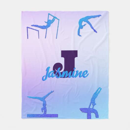 Girl Gymnastik Blue Lila Monogram Personalisiert Fleecedecke (Vorderseite)